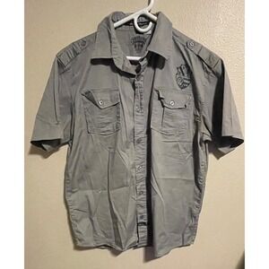 Southpole Premium Edition Gray Military Style Button Up Shirt Men's XL
